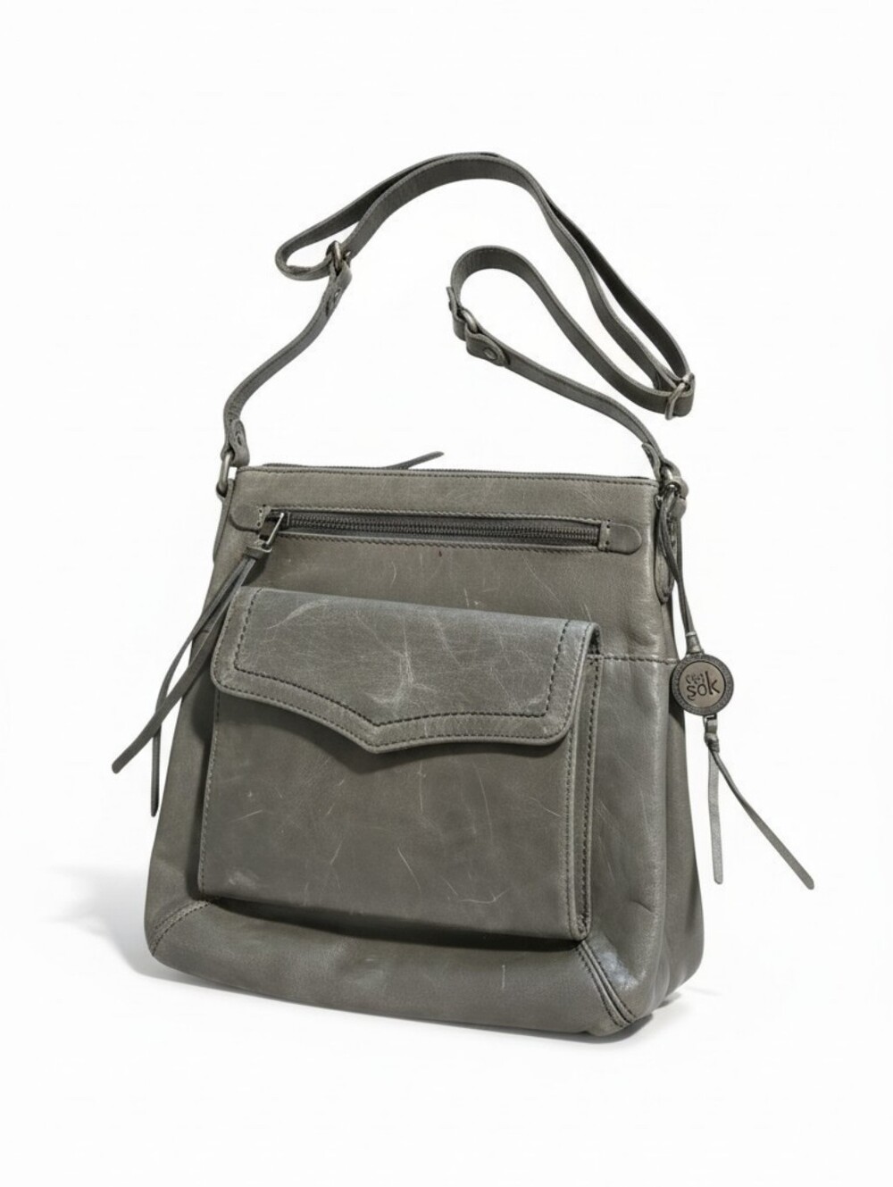 The Sak Genuine Leather Crossbody Bag In Rustic Grey